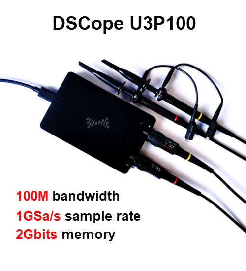 DSCope Portable Logic Analyzer 50M Bandwidth 100M Sampling USB Power Supply USA#